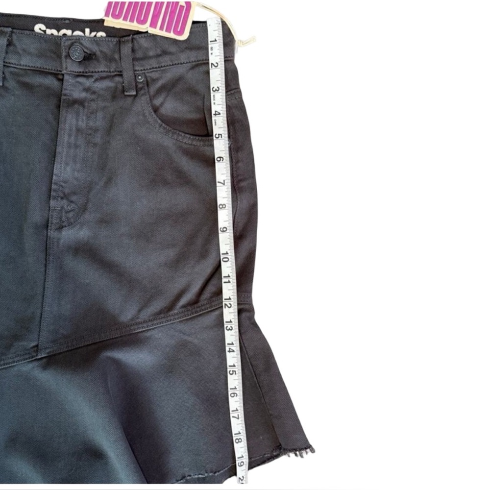 Mother Snacks Crinkle Cut Asymmetrical Denim‎ Midi Skirt Black Size 27 NWT - Picture 10 of 15